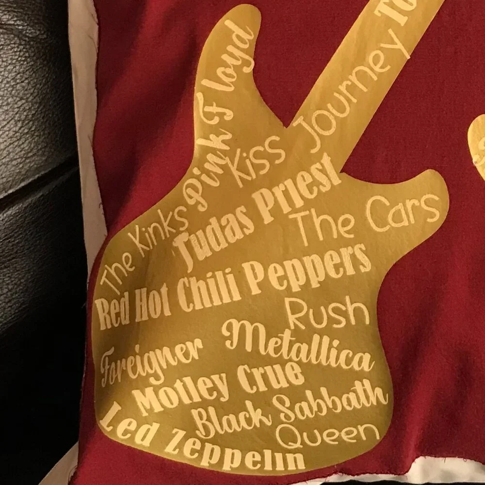 Handmade Pillow Cover, 1980s Rock Bands Guitars Music Room Decor 18 x 18 inches